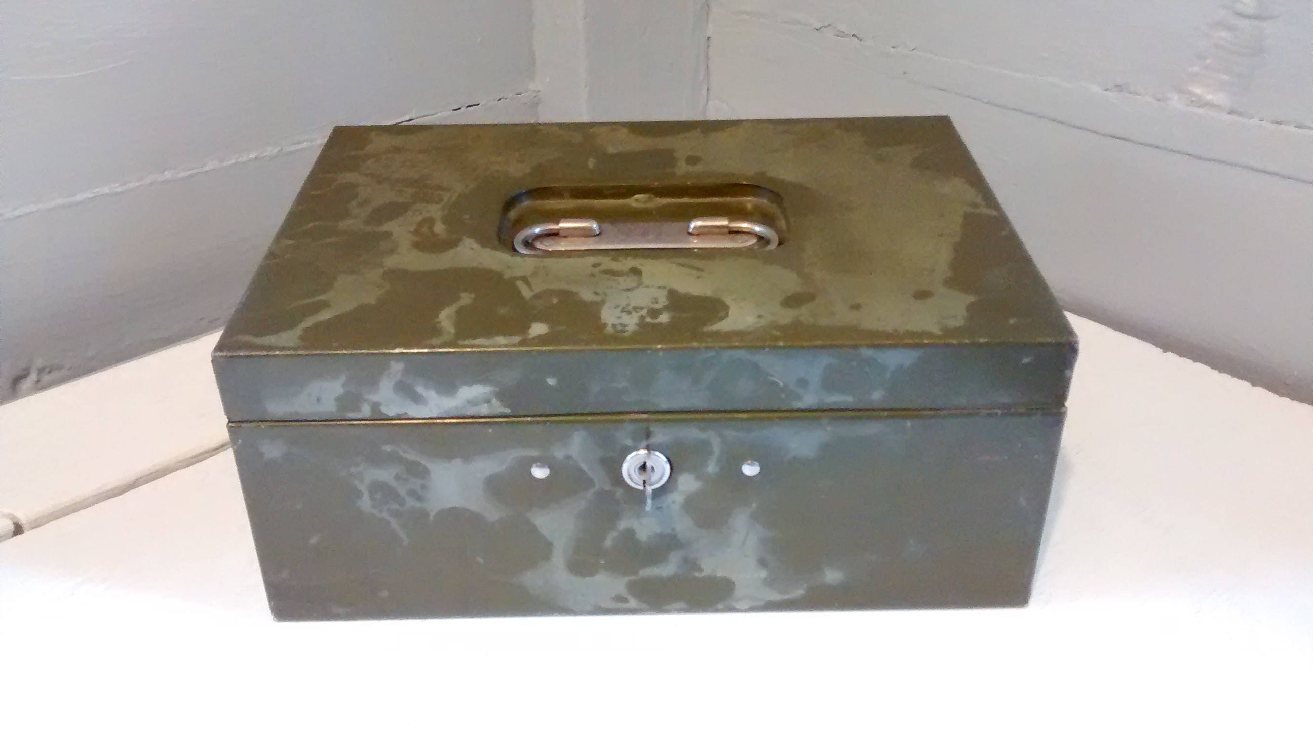 Vintage, Lock Box with Key, Cash Box, Metal, Industrial, Home Office