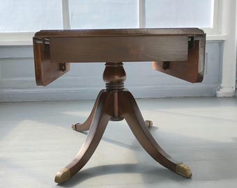 Antique Rectangular/Square Coffee Table Drop Leaf Pedestal Wood/Veneered Top Curved Legs Living Room Furniture Home Decor RhymeswithDaughter