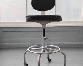 Cramer Rolling Drafting Stool Chair Slip Cover Design Upholstery Swiveling Adjustable Height Vintage Office Furniture RhymeswithDaughter