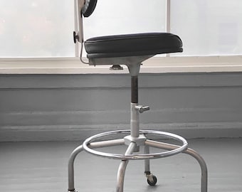 Cramer Rolling Drafting Stool Chair Swiveling Adjustable Height Black Vintage Office Furniture RhymeswithDaughter