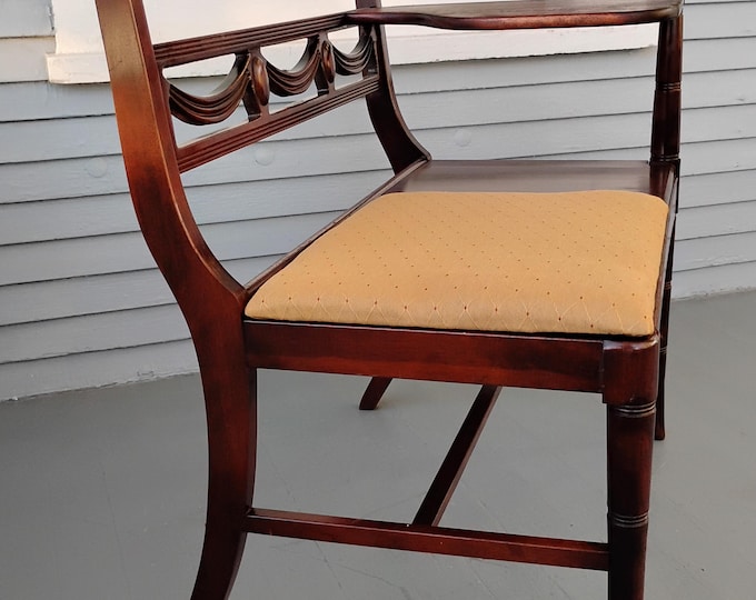 Featured listing image: Antique Mahogany Gossip Bench Telephone Table and Bench Rare Design, Wide Bench Decorative Backrest and Writing Storage Area Queen Ann Legs