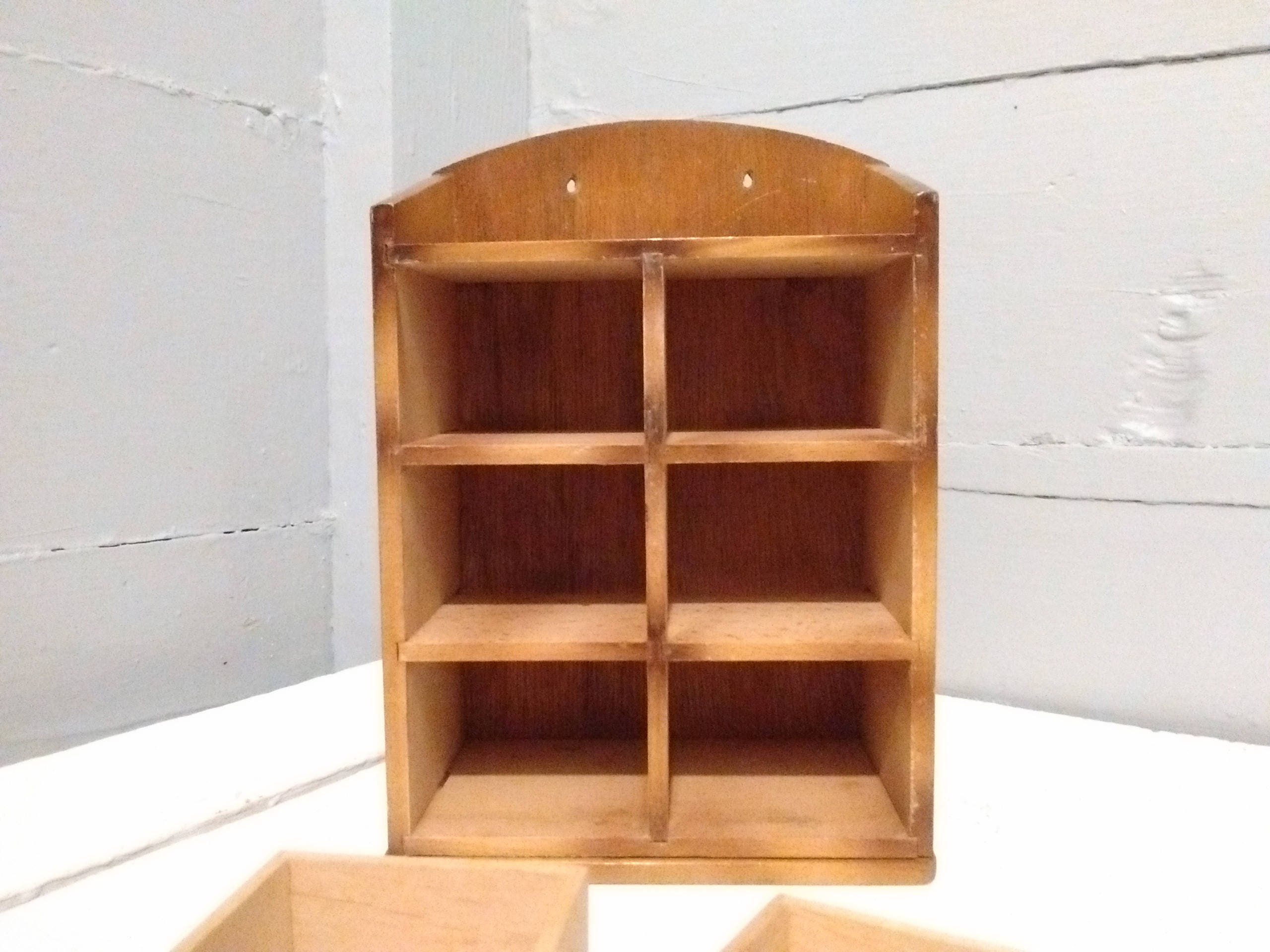 Vintage Small Wood Sewing Cabinet with Drawers Hanging or Table Top