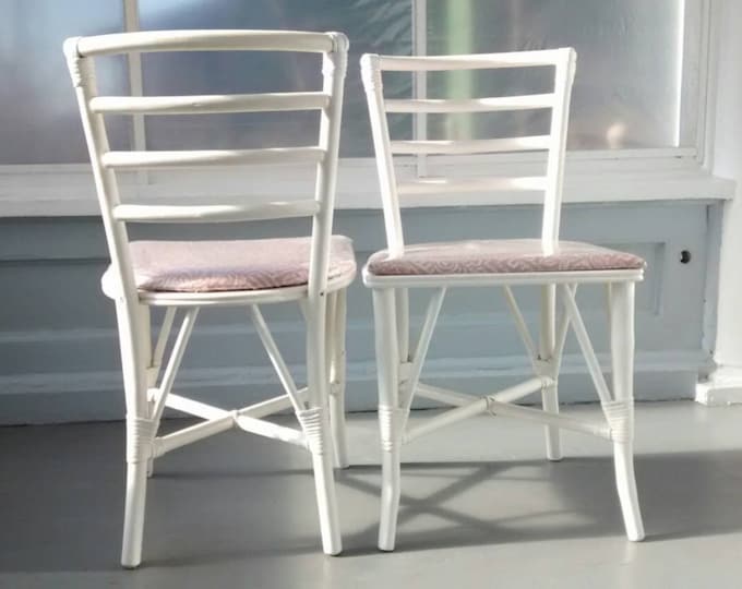 Featured listing image: Vintage Faux Bamboo Kitchen Chairs, Bentwood Ladder Back, Chippy White (Set of 2 )