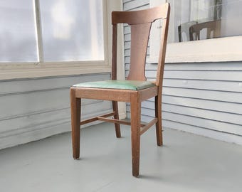 Antique Wood Kitchen Chair Paddle Back Desk Chair Side Chair Faux Leather Upholstered Seat Rustic Farmhouse Furniture RhymeswithDaughter