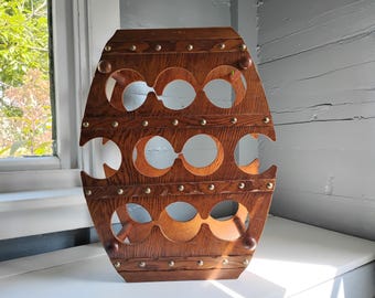 Vintage Wood Wine Barrel Rack Standing Countertop Bottle Holder MidCentury Modern Kitchen Home Decor Photo Prop Rhymeswithdaughter