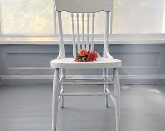 Antique Spindle Back Wood Chair White Painted Furniture Kitchen Chair Farmhouse Shabby Chic Rustic Photo Prop RhymeswithDaughter