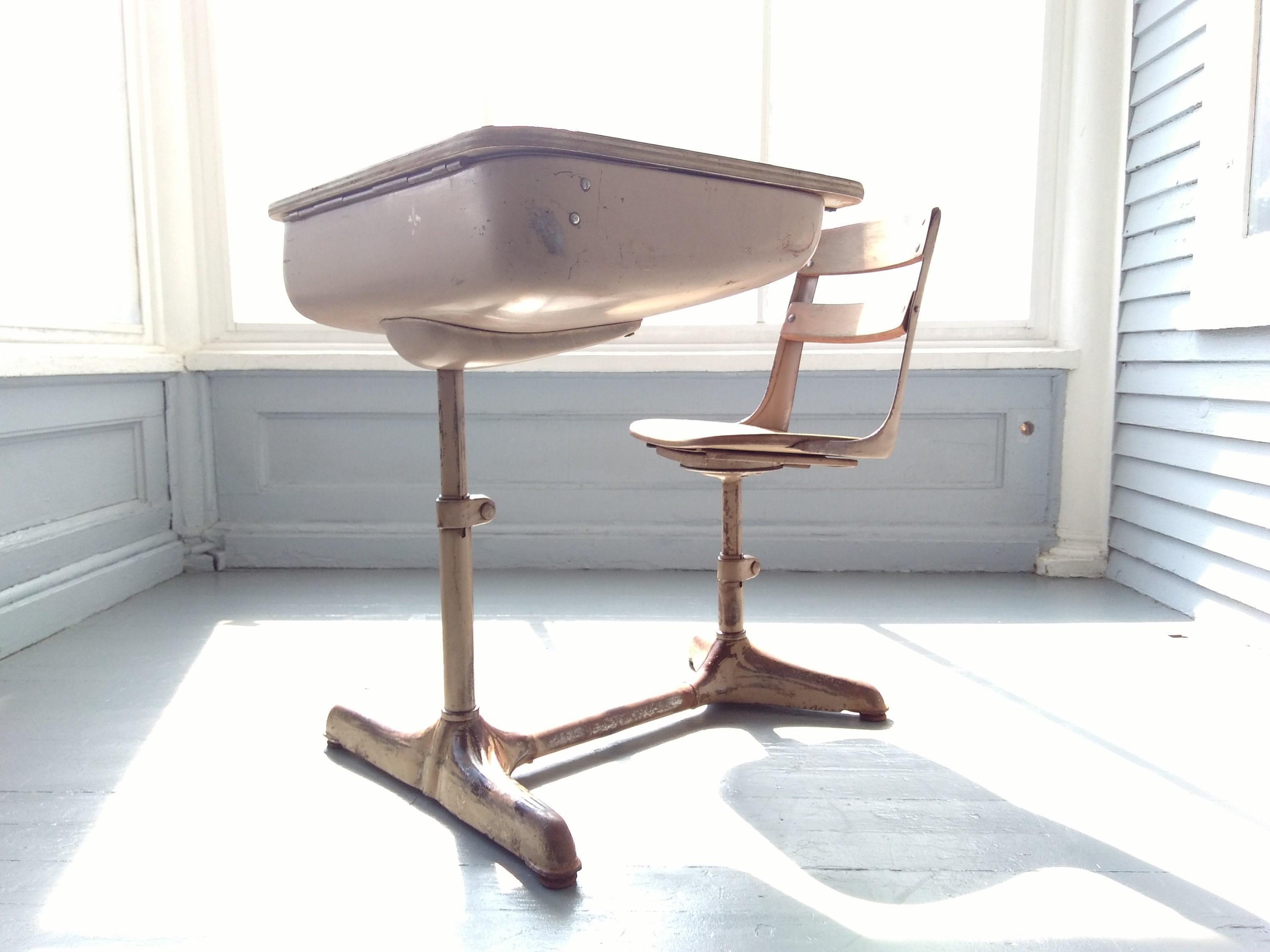 Vintage Kids Desk Chair Metal Wood Midcentury Industrial Easel