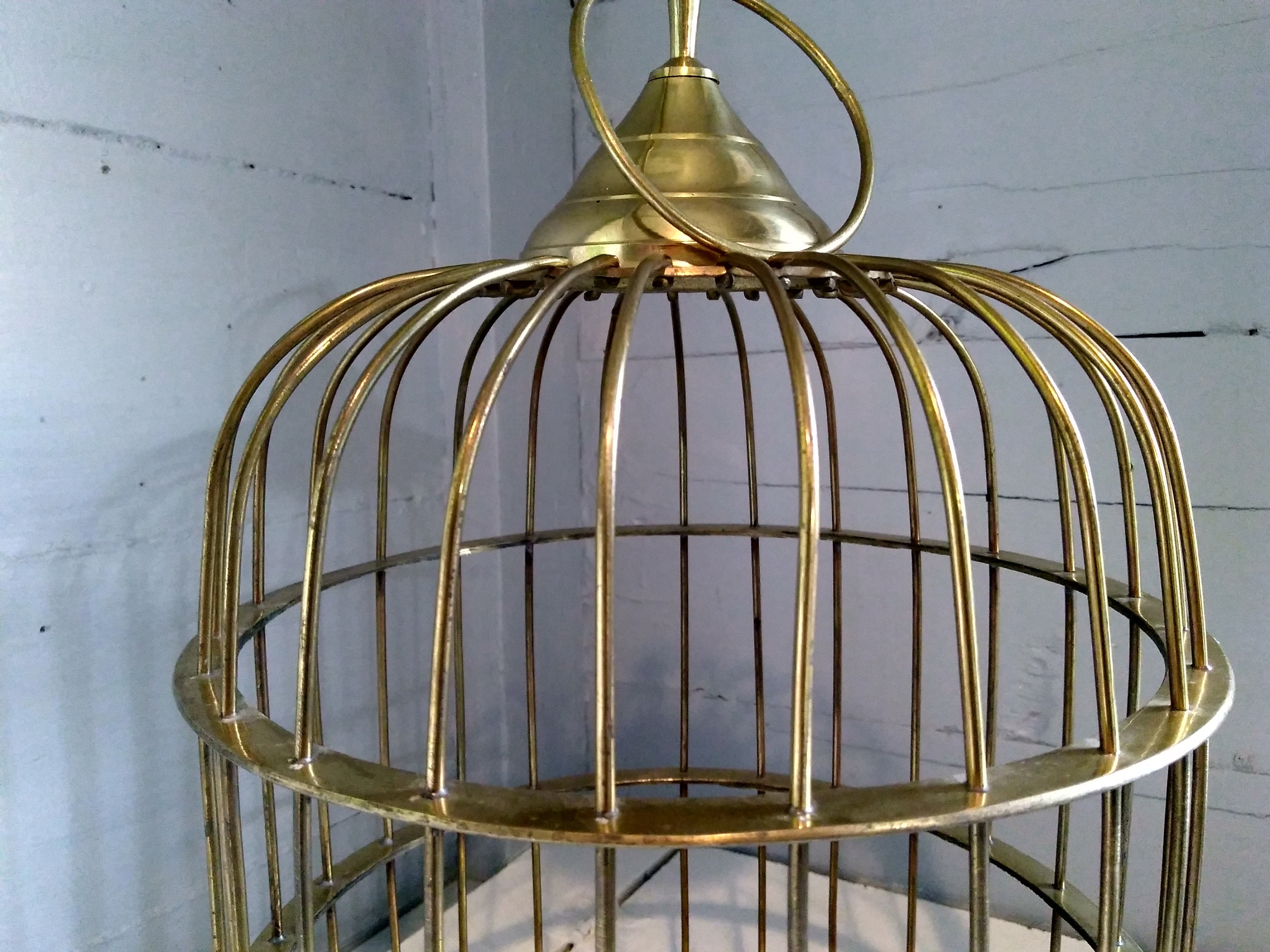 Large Antique Solid Brass Bird Cage (No Door) Round Dome Shaped Floral Display Cage Plant Cage
