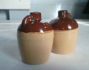 Vintage Stoneware Crock Salt and Pepper Shakers Kitchen Decor Rustic Photo Prop Gift Idea RhymeswithDaughter