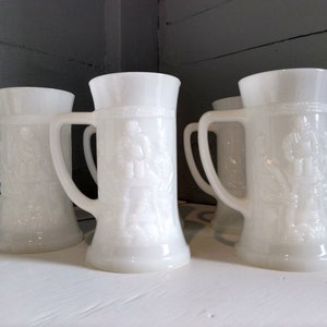 Mugs Beer Steins Vintage White 3D Picture Mugs Glass Collectors Mugs Display Mugs Gift Set of Five Barware Photo Prop RhymeswithDaughter
