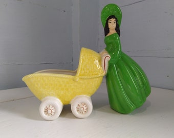 Vintage Porcelain Succulent Planter Mom and Baby Buggy Nursery Decor Home Decor Gift for Her Photo Prop RhymeswithDaughter