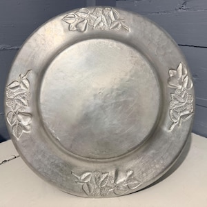 Vintage Decorative Party Tray, Large Round Party Platter, Appetizer Serving Dish, Aluminum, Entertaining, RhymeswithDaughter