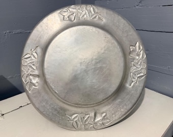 Vintage Decorative Party Tray, Large Round Party Platter, Appetizer Serving Dish, Aluminum, Entertaining, RhymeswithDaughter