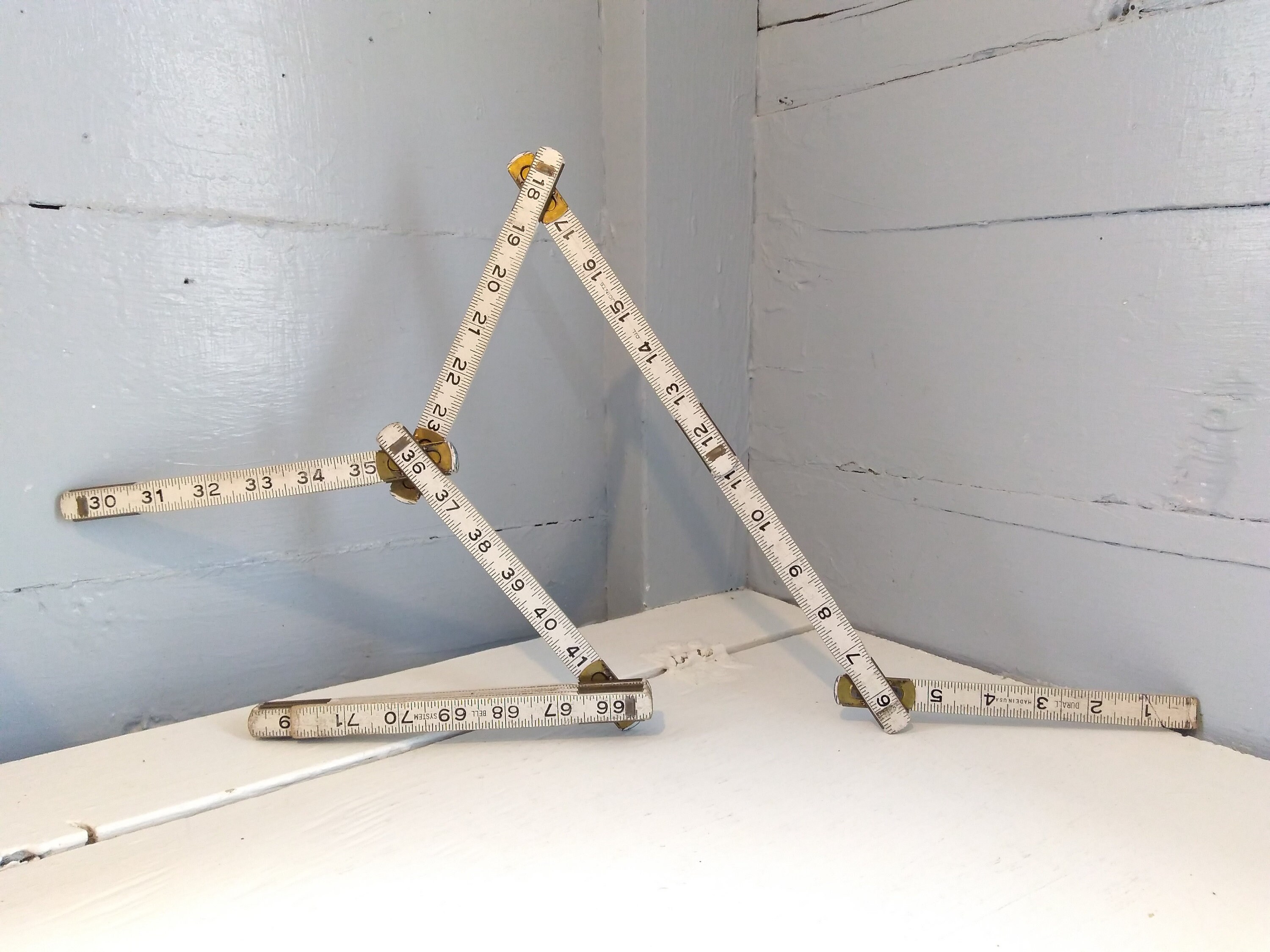 Durall Folding Wood Ruler Yard Stick White Measuring Tool Extension