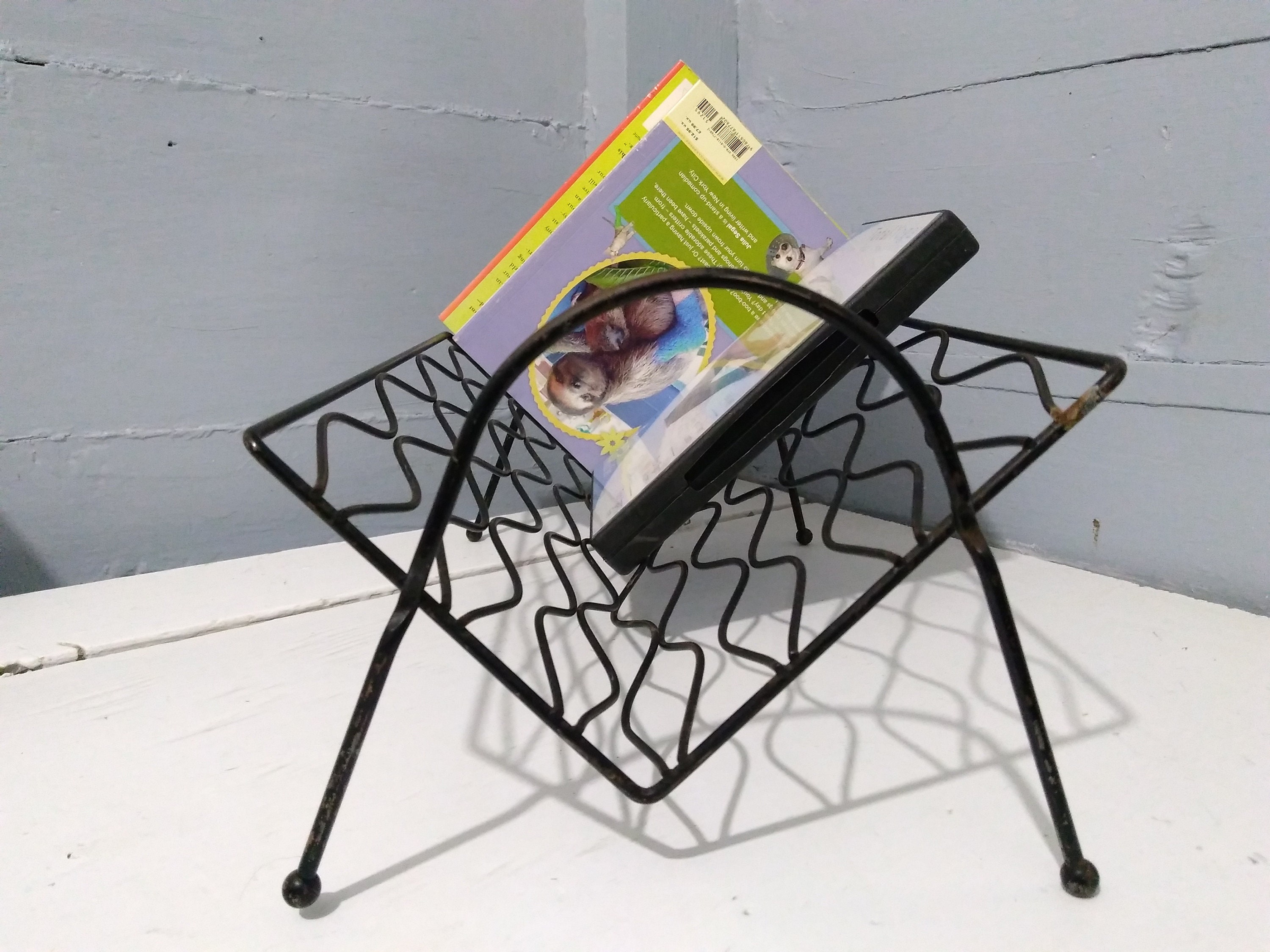 Vintage Small Table Top Book Rack Display Shelf DVD Rack or CD Holder