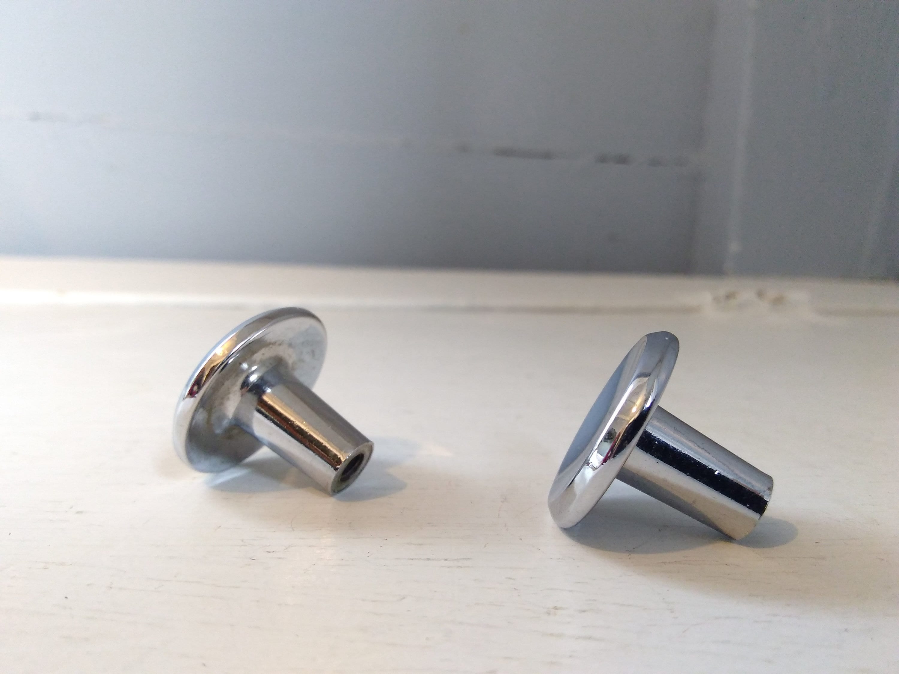 Vintage MidCentury Knobs Concave Center Round Metal Mushroom Shape