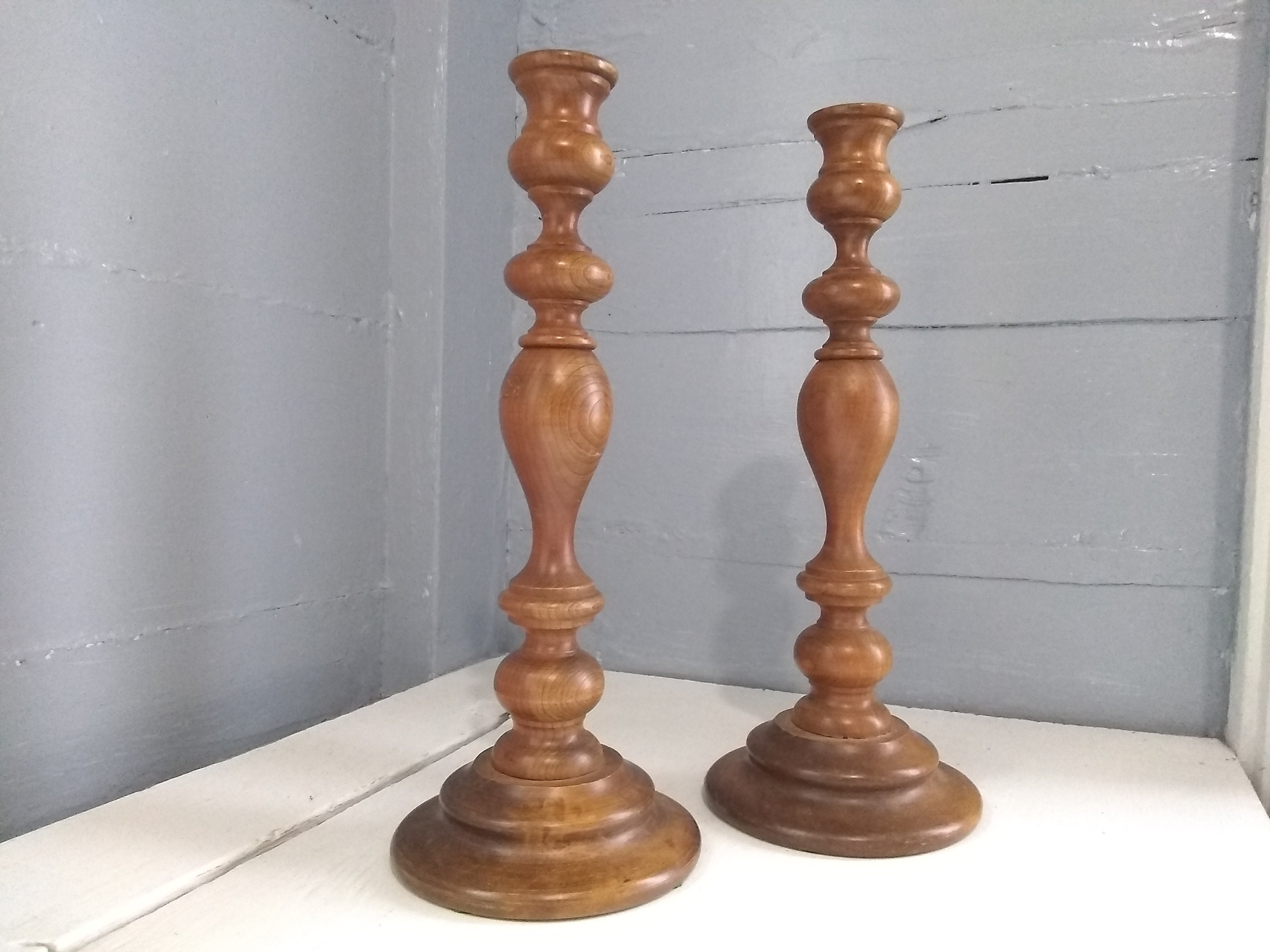 Vintage Tall Wood Candlestick Holders Candle Holder Candle Stick Holder