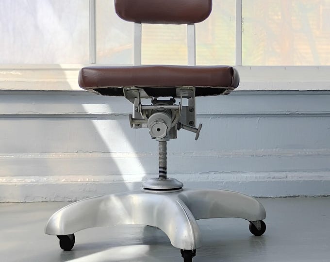 Featured listing image: Vintage Rolling Office/Desk Chair, Art Metal Construction, Mid Century Modern, Refurbished Vinyl Seat and backrest, RhymeswithDaughter
