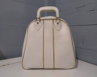 Bowling Bag Vintage Retro Gladding Textured Vinyl Cream and Gold Sporting Goods Bowling Accessories Photo Prop Gift Idea RhymeswithDaughter