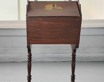 Vintage Standing Wood Sewing Box with Sailboat Scene Decal Portable Craft Storage Display Photo Prop Livingroom Furniture RhymeswithDaughter