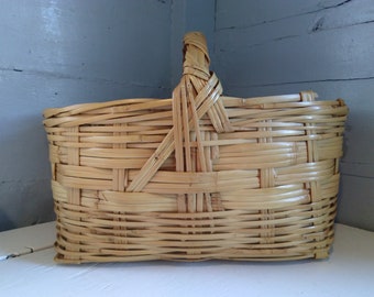 Basket with Handle Bamboo Large Vintage Flower Basket Market Basket Primitive Farmhouse Rustic Home Decor Photo Prop RhymeswithDaughter