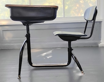 Vintage Mid Century Kids Desk and Chair: Atomic Era Laminate Top, RhymeswithDaughter