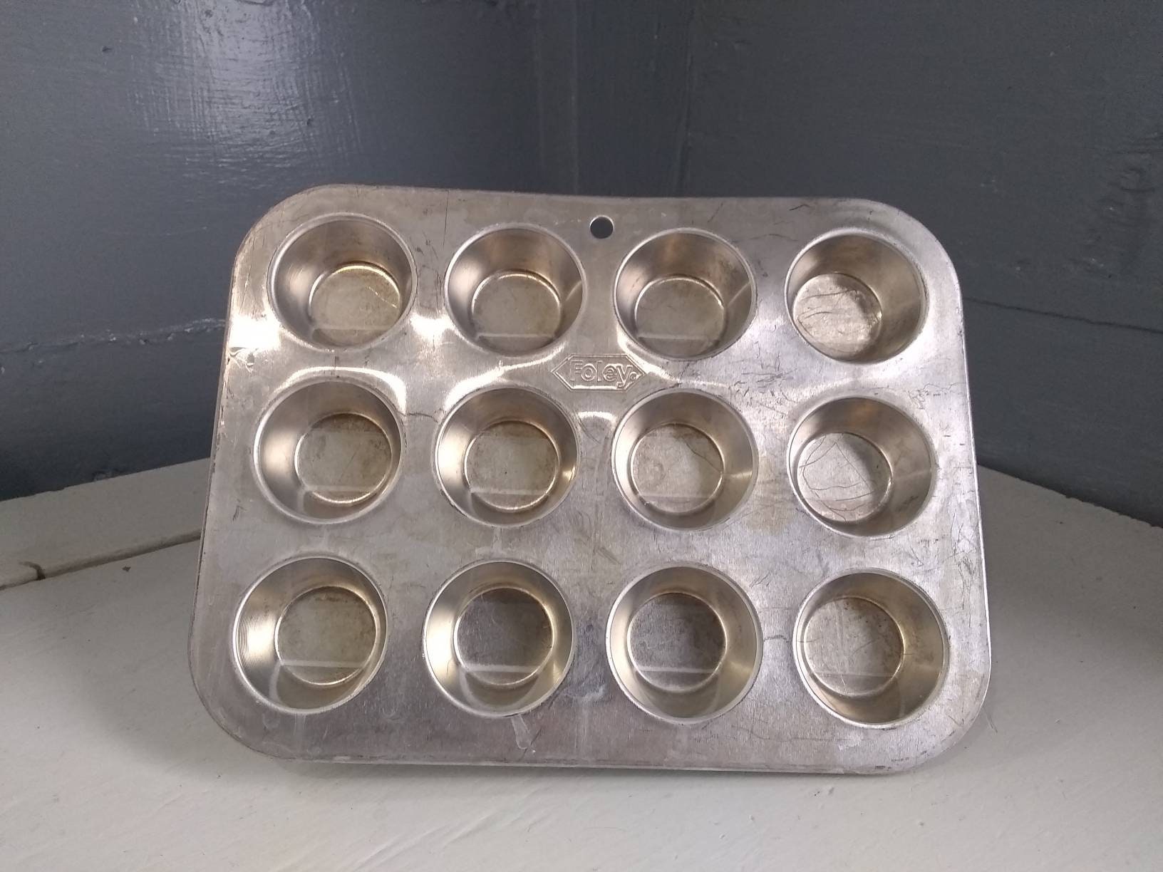 Vintage SEARS USA Heavy Weight Aluminum MINI Muffin Cupcake Tin Pan, 12  Holes