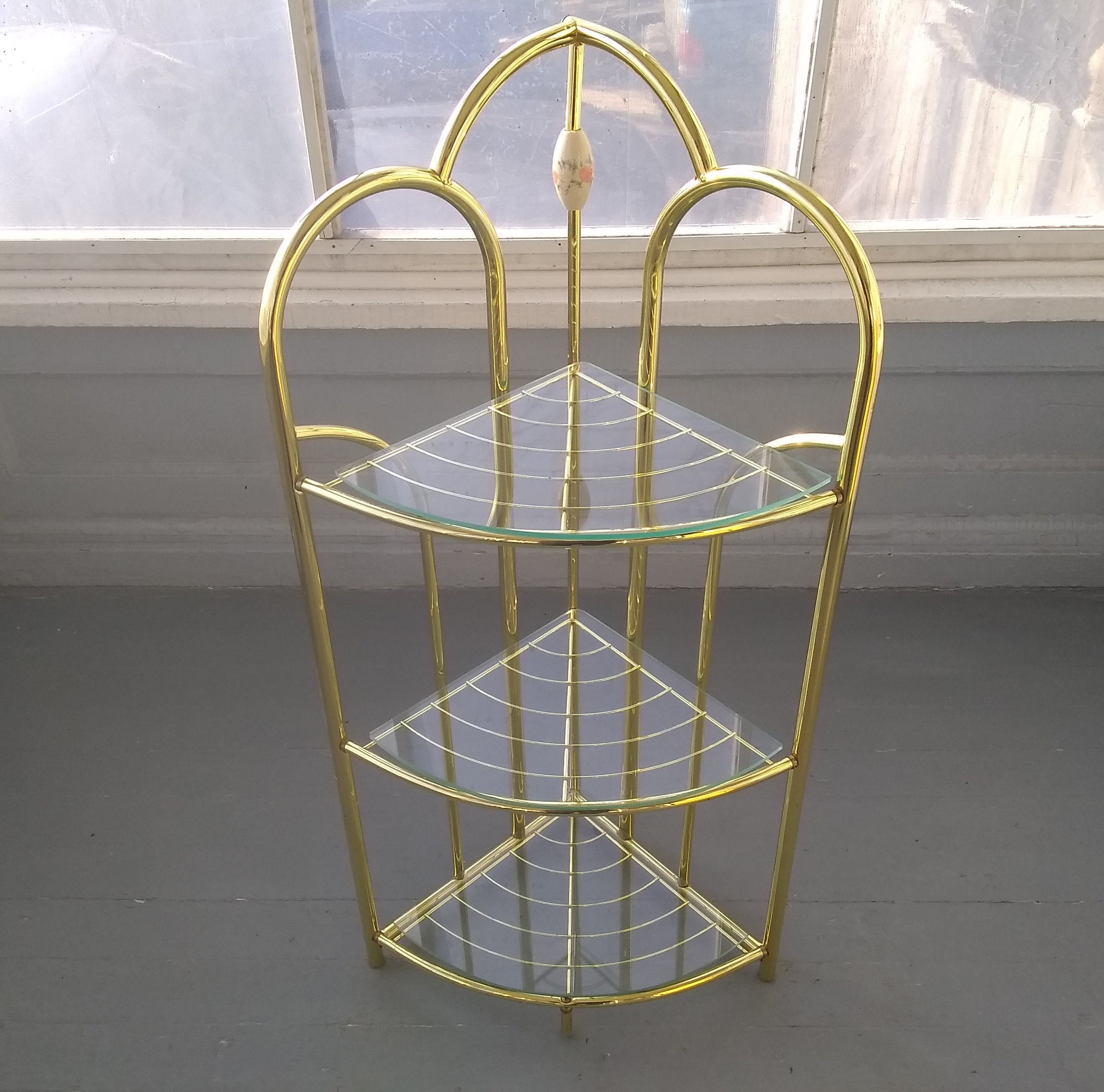 Perfectly Preserved Vintage Corner Shelf Unit Plant Stand Towel