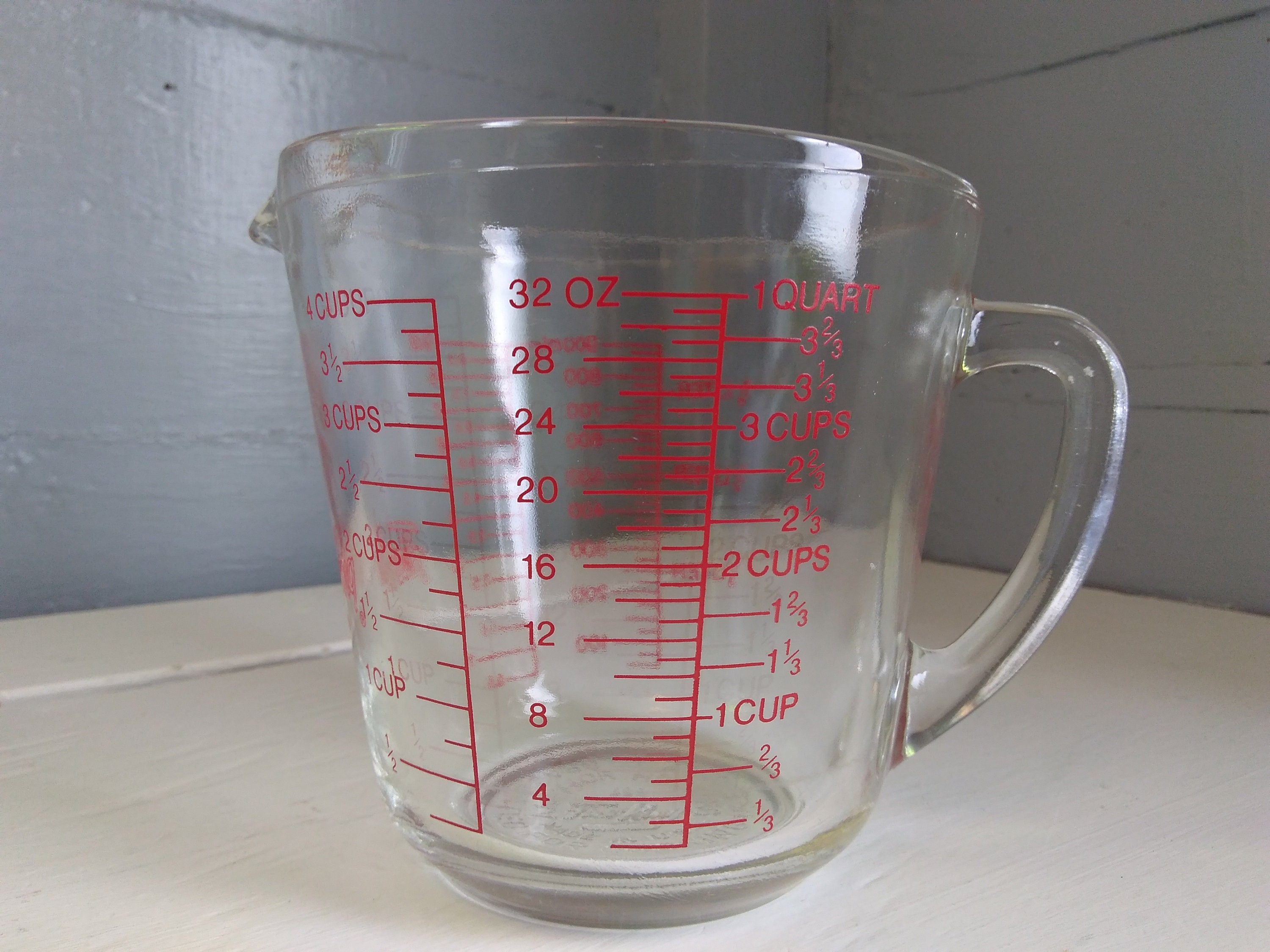 Vintage Fire King Measuring Cup Clear Glass 4 Cup with Pour Spout and