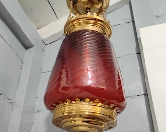 Gorgeous Vintage Pendant Ceiling Light Fixture Large Ruby Red Glass Shade Decorative Copper Housing RhymeswithDaughter