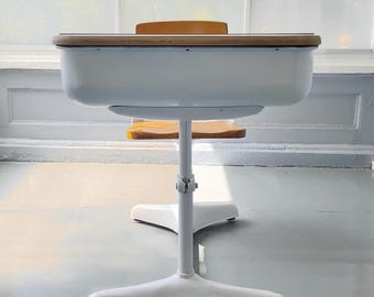Mid Century American Seating Co. School Desk | Refurbished Vintage Maple & White Child's Desk | 1940s Atomic Industrial Accent Furniture