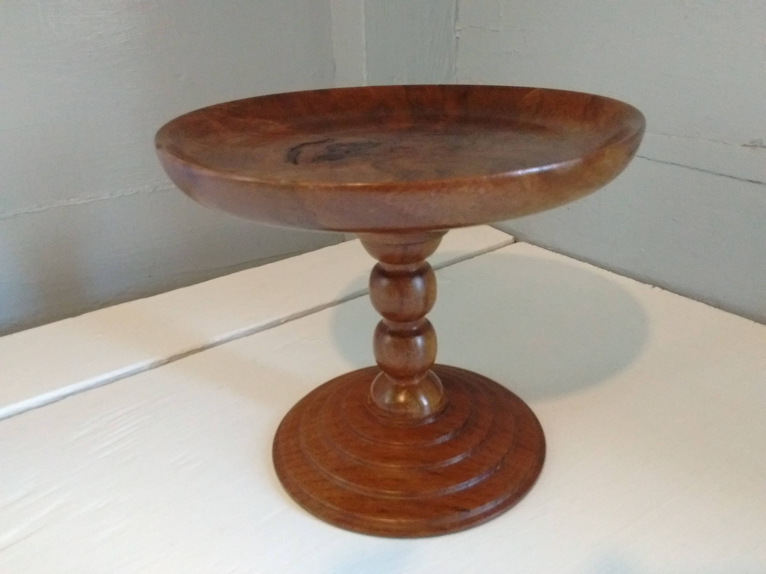 Vintage, Wood Pedestal Bowl, Pillar Candle Holder, Wood Bowl