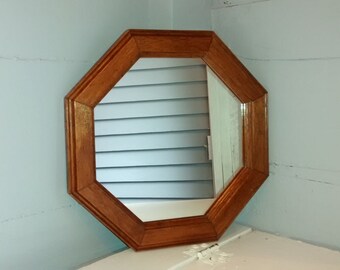 Mirror, Octagon Mirror, Wood, Framed, Wall Mirror, Vintage, Photo Prop,  RhymeswithDaughter