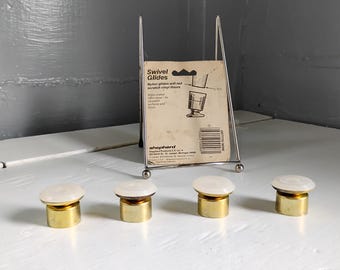 Vintage Swivel Glides Set of Four 7/8 Inch Brass Plated Leg End Caps for Metal Tubular Legs NOS RhymeswithDaughter