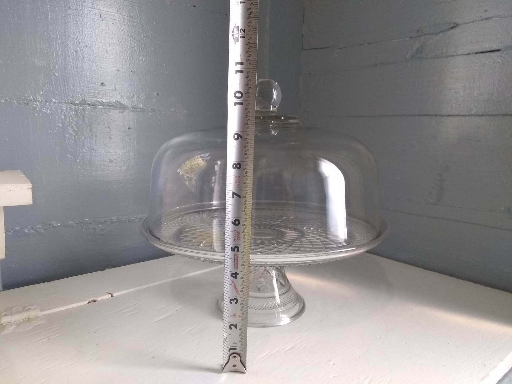 Vintage Heavy Glass Cake Stand with Dome Lid Dual Punch Bowl Set Upside