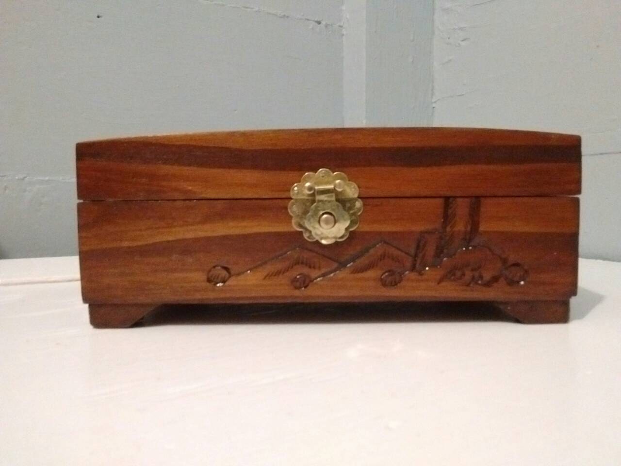 Vintage Carved Wood Jewelry Box Keepsake Box Asian Decor Gift Idea Unisex RhymeswithDaughter