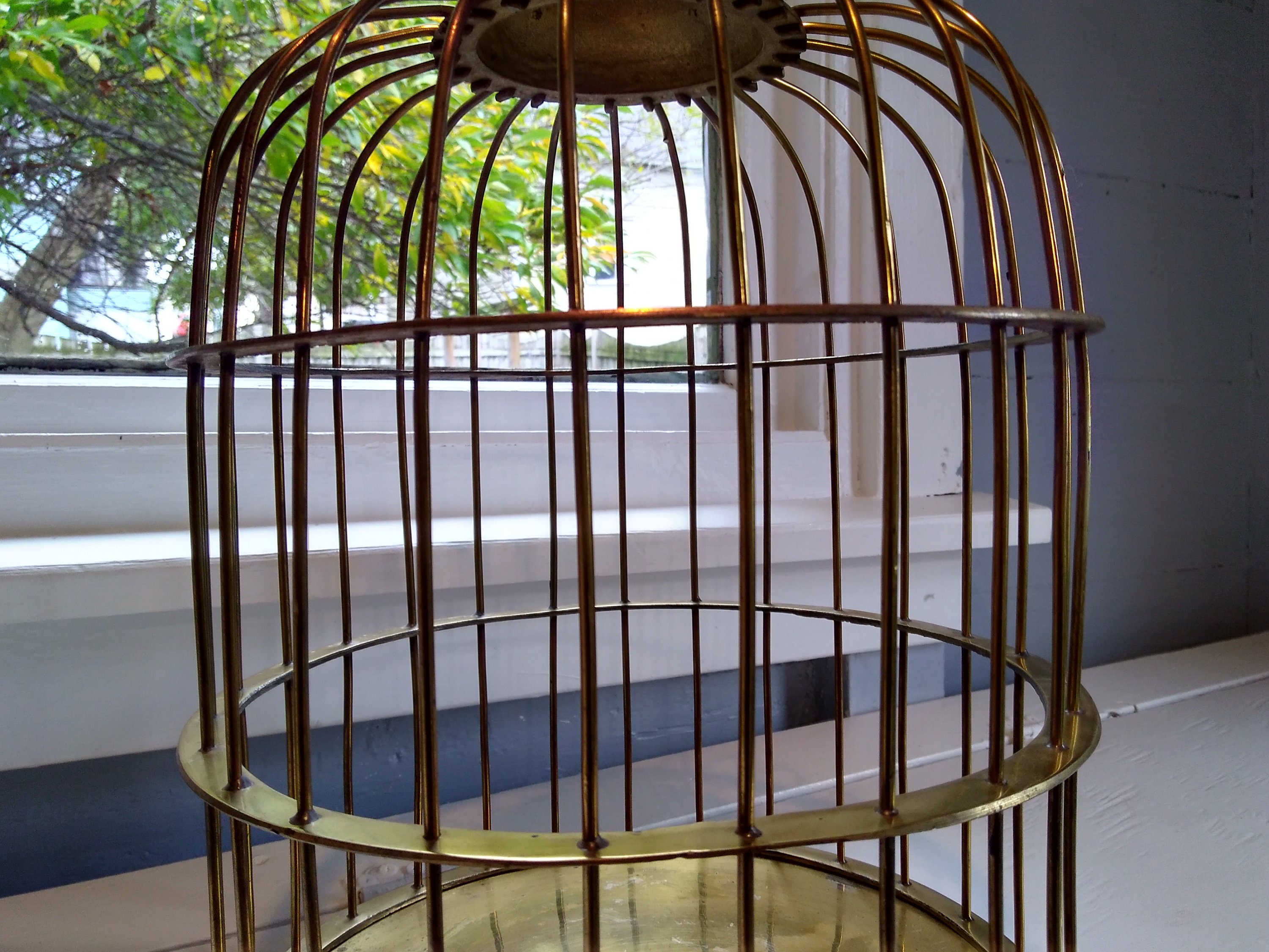 Large Antique Solid Brass Bird Cage (No Door) Round Dome Shaped Floral
