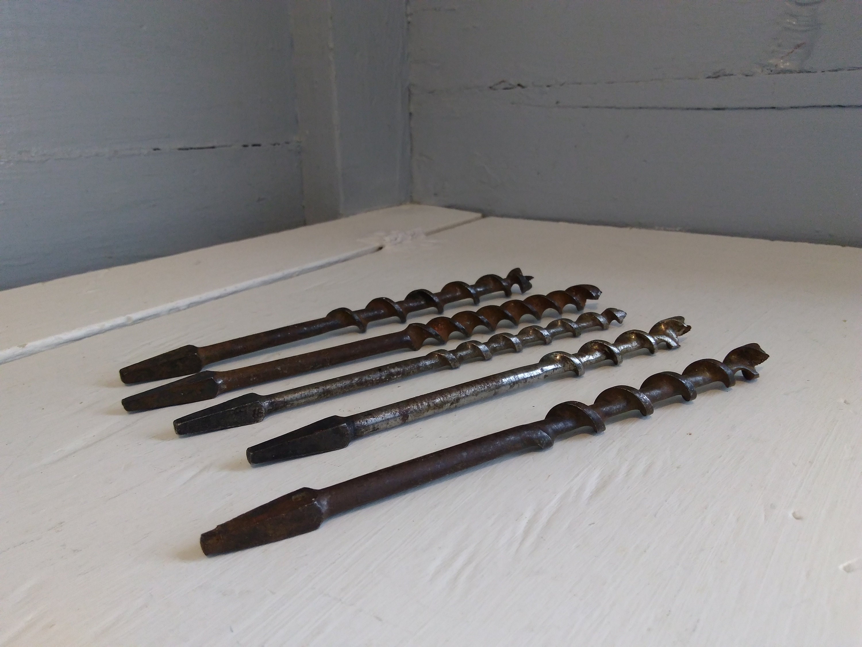 Antique Bit Brace Drill Bits Bore Bits Auger Bits Lot Of 5 Metal Old 