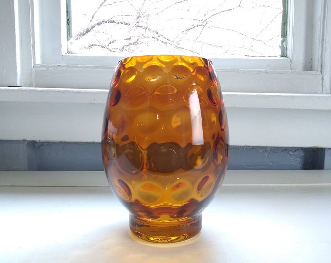 Featured listing image: 8" Vintage Heavy Amber Glass Vase Coin Dot Design Decorative Vase Home Decor Table Decor Photo Prop RhymeswithDaughter