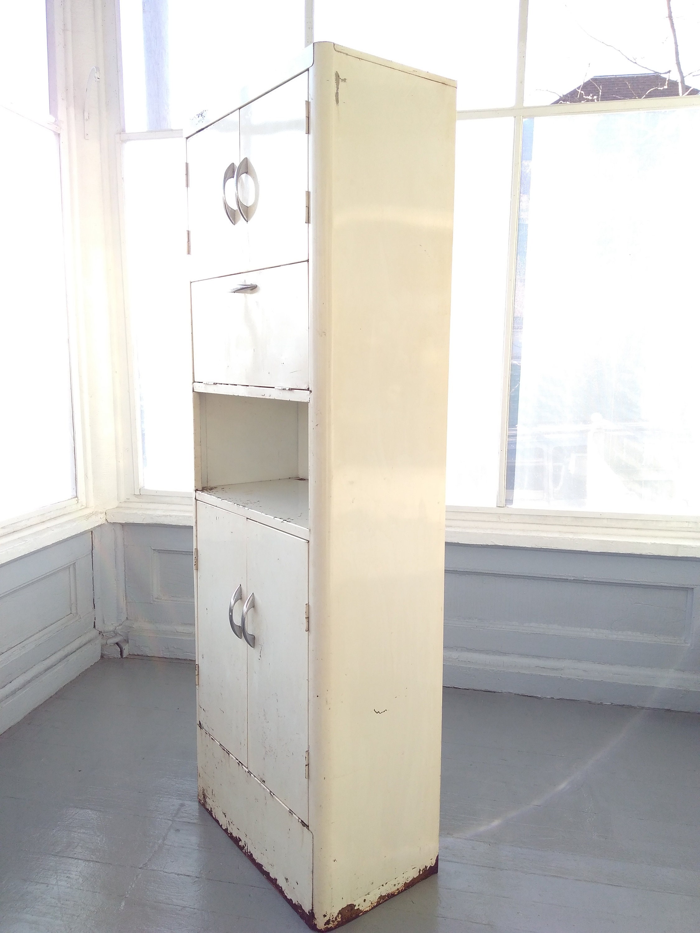 Kitchen Pantry Hutch Vintage 50s Tall White Metal Kitchen ...