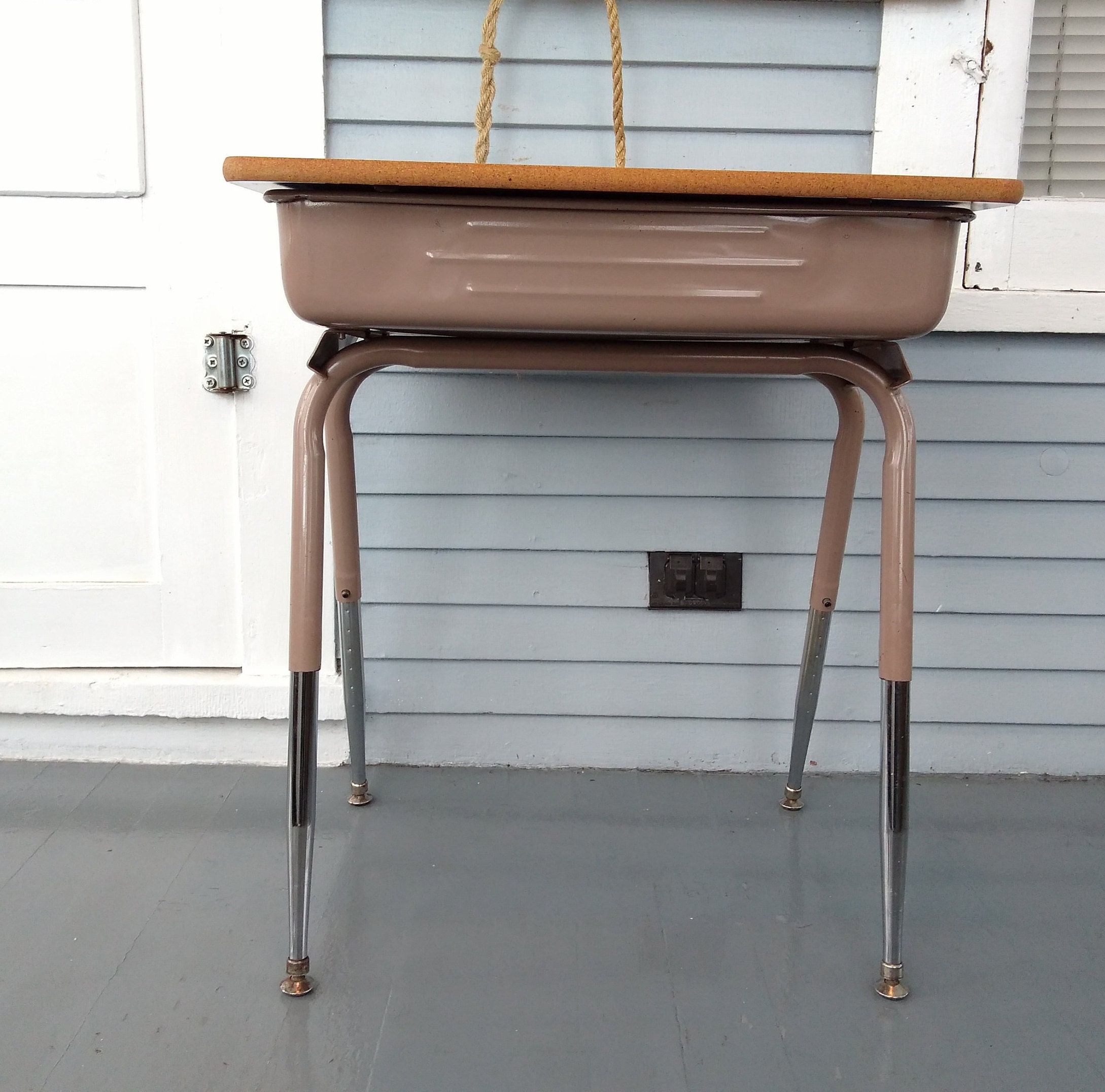 Vintage Kids Desk School Age Childs Desk Adjustable Metal And Wood