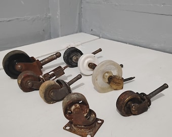 Vintage Furniture Wheels Casters Lot of Eight Various Sizes Hardware Replacement Restoration RhymeswithDaughter