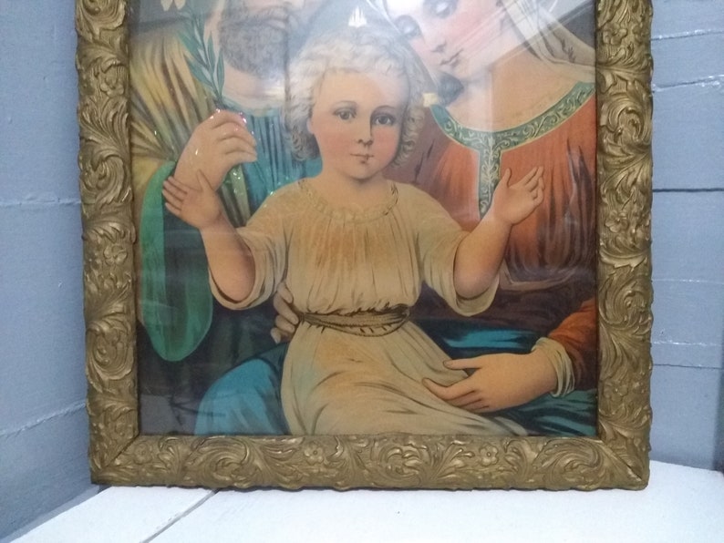 Antique Religious Wall Art the Holy Family Large Framed Etsy