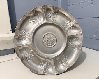 Vintage Divided Party Tray, Large Round Party Platter, Appetizer Serving Dish, Aluminum, Entertaining, RhymeswithDaughter