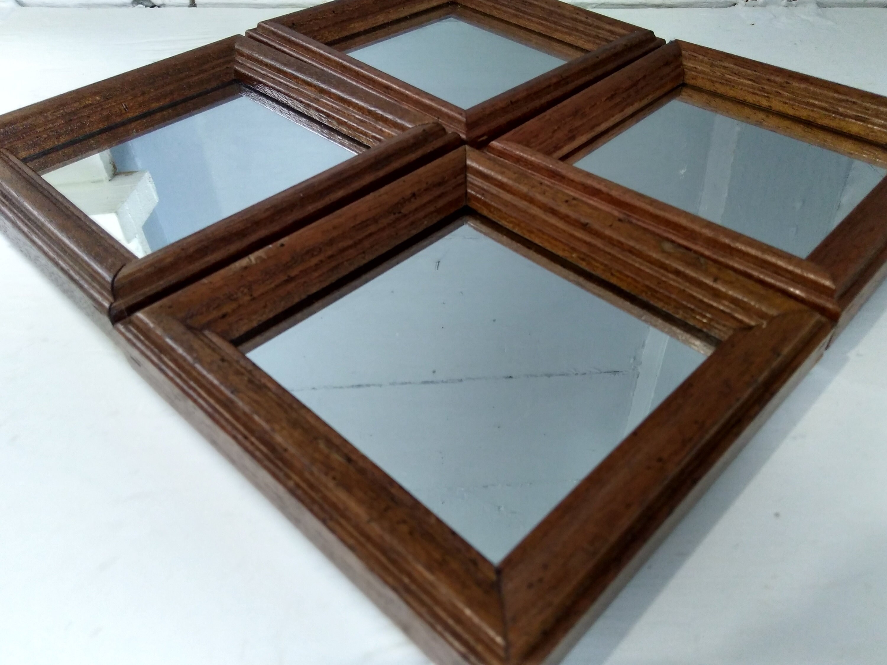 80s Retro Mirrors Small Square Wood Frame Accent Wall