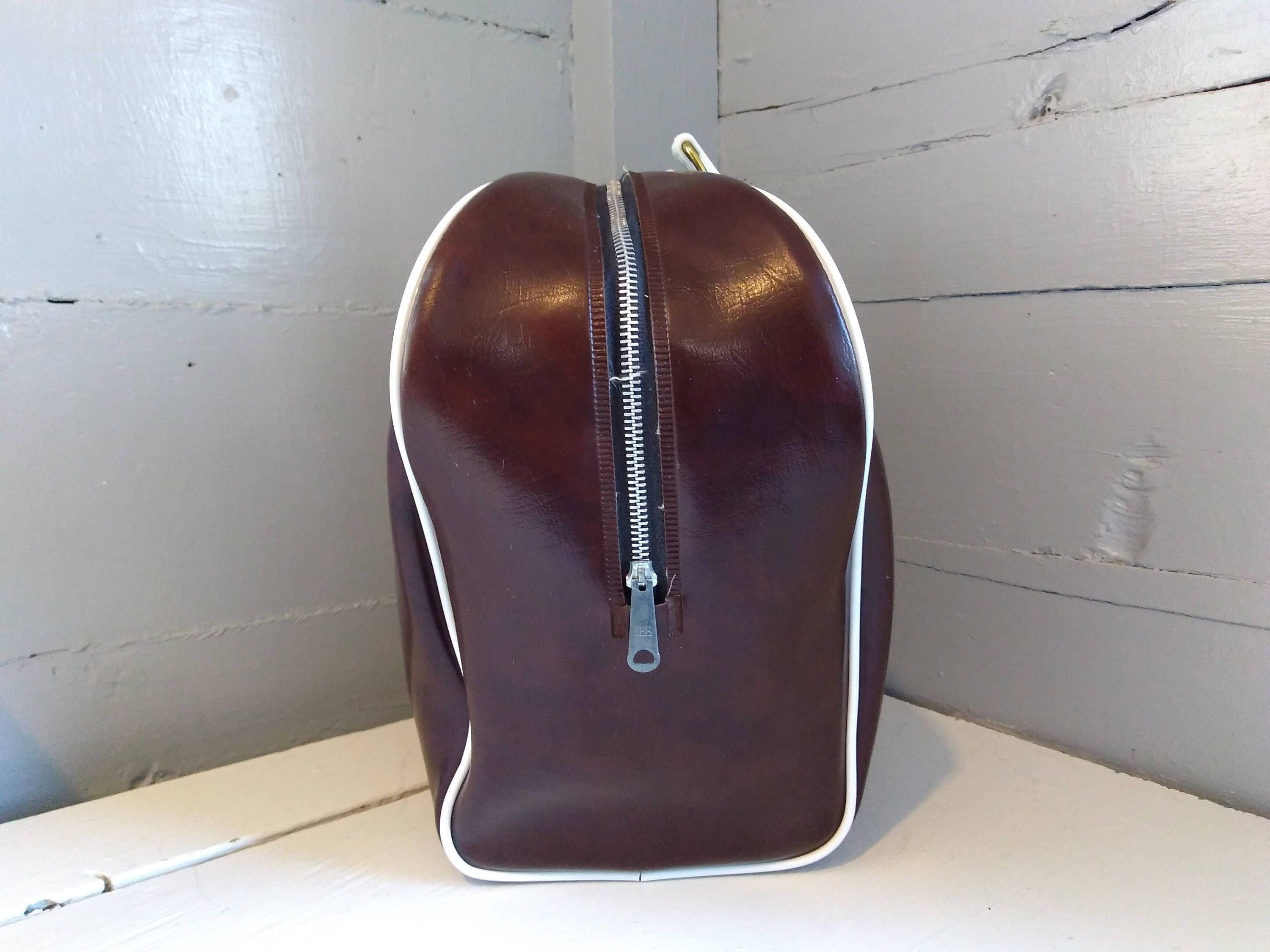 Vintage Bowling Bag Bowling Ball Bag Purse Brown White Vinyl Retro