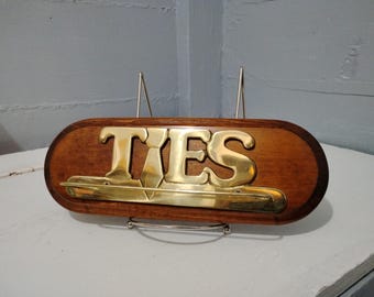 Vintage Hanging Tie Rack Wood Brass Tie Holder Closet Accessories Gift Idea For Him  RhymeswithDaughter