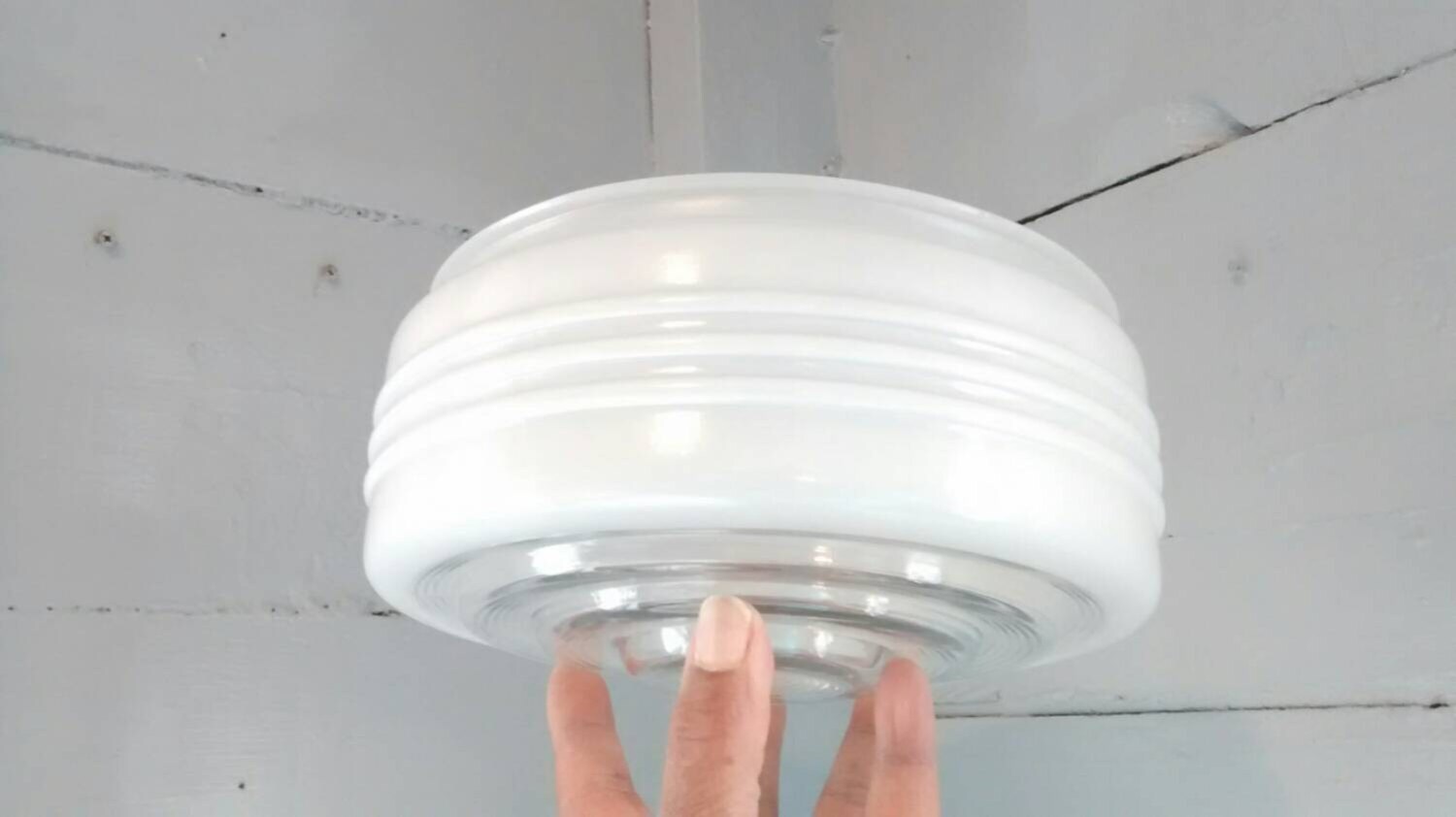 Vintage 50s Glass Ceiling Light Fixture Shade Globe White ...