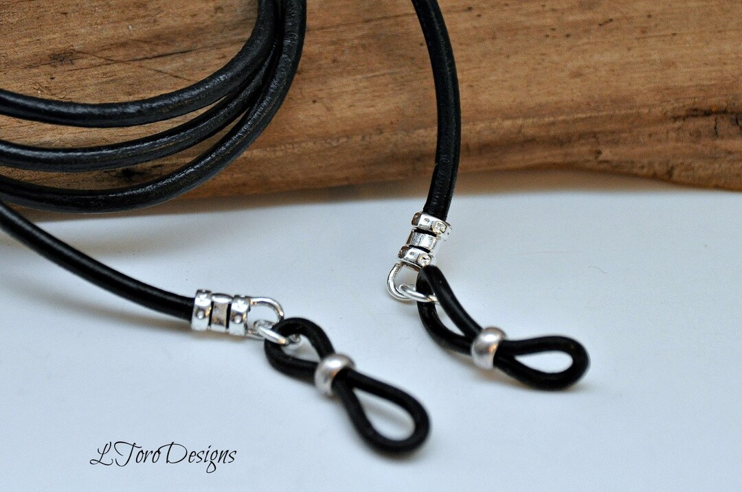 Men's Eyeglass Holder, Eyeglass Chain, Leather Glasses Leash, Women's Glasses Holder, Black