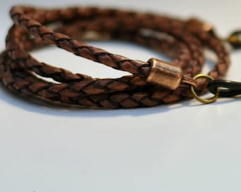 Rustic Eyeglass Chain, Earthy Men's Leather Eyeglass lanyard, Leather Lanyard, Eyeglass Holder, Sunglasses Leash, Leather Eyeglass Holder